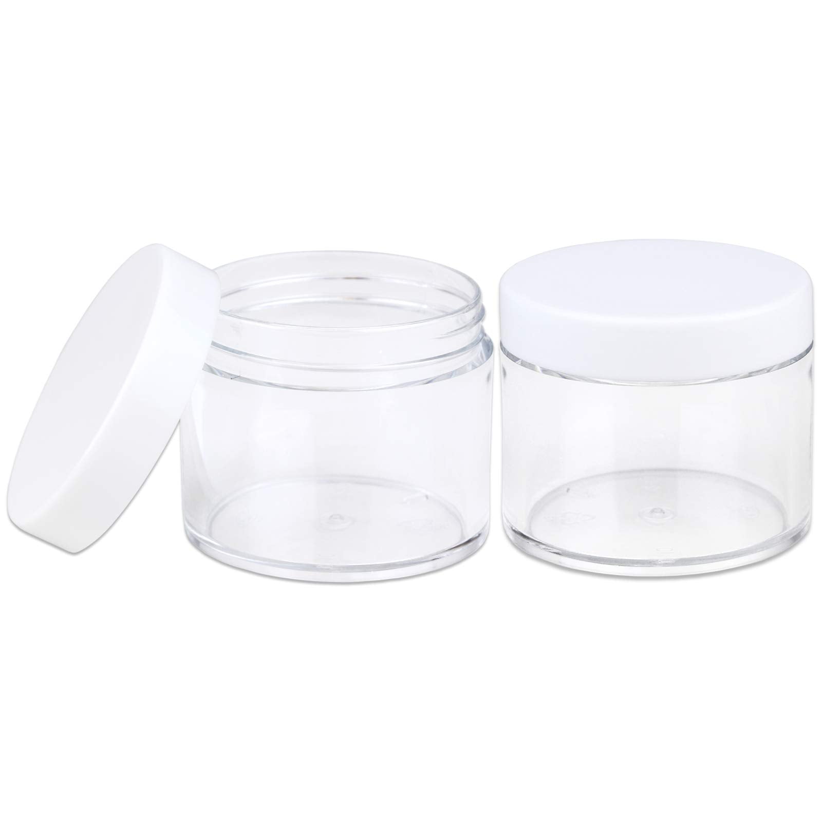 Beauticom 60 Grams60 Ml (2 Oz) Round Clear Leak Proof Plastic Container Jars With White Lids For Travel Storage Makeup Cosmetic
